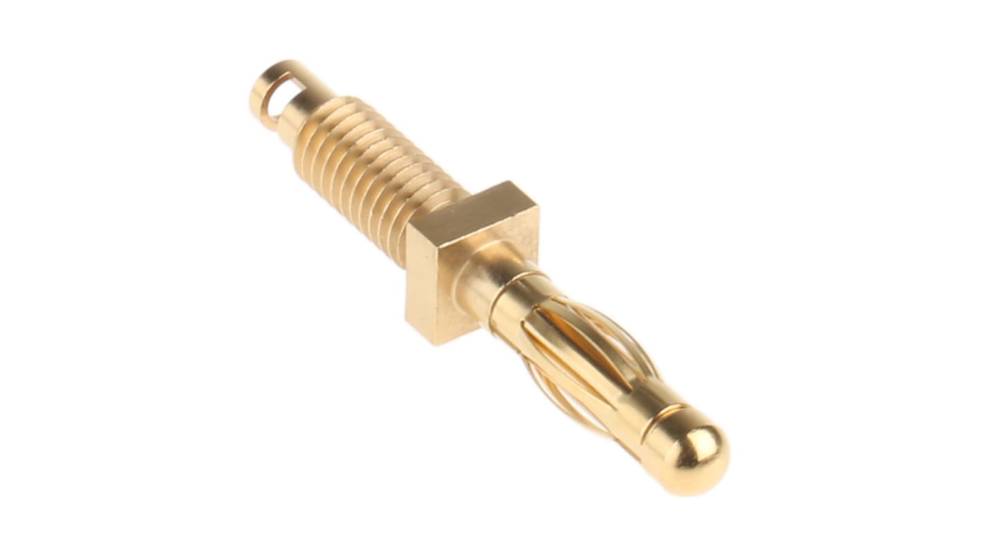 Staubli Gold Male Banana Plug, 4 mm Connector, Bolt, Solder Termination, 50A, Gold Plating