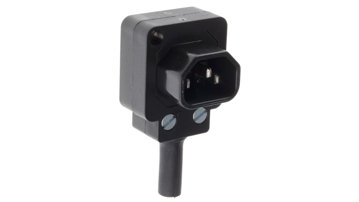 Conector IEC C14 macho Bulgin, acodado, Montaje de Cable, 250 V, 10A