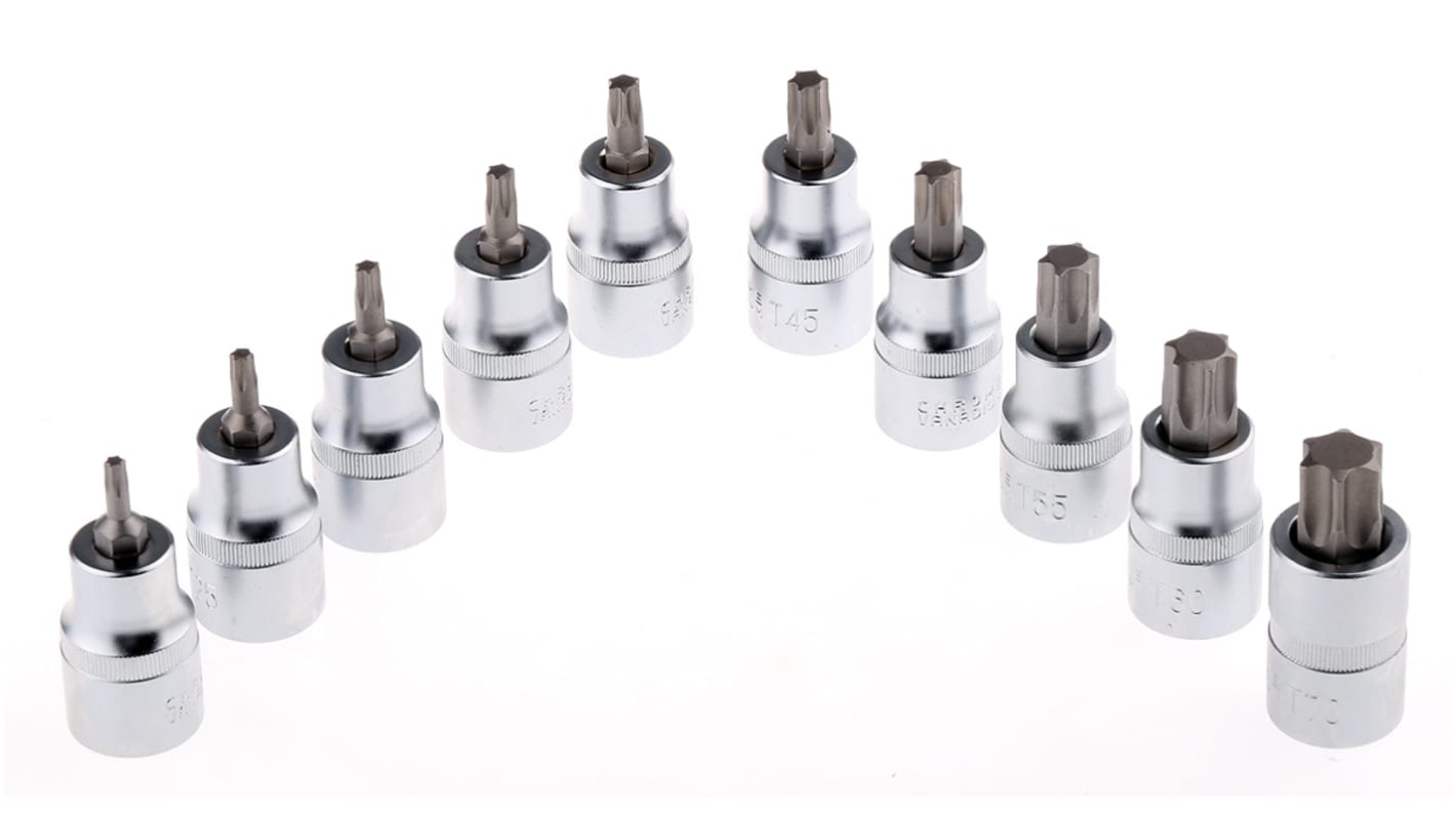 RS PRO 10 Dele 1/2\" fæste Sæt med topnøglebits, Torx-bit