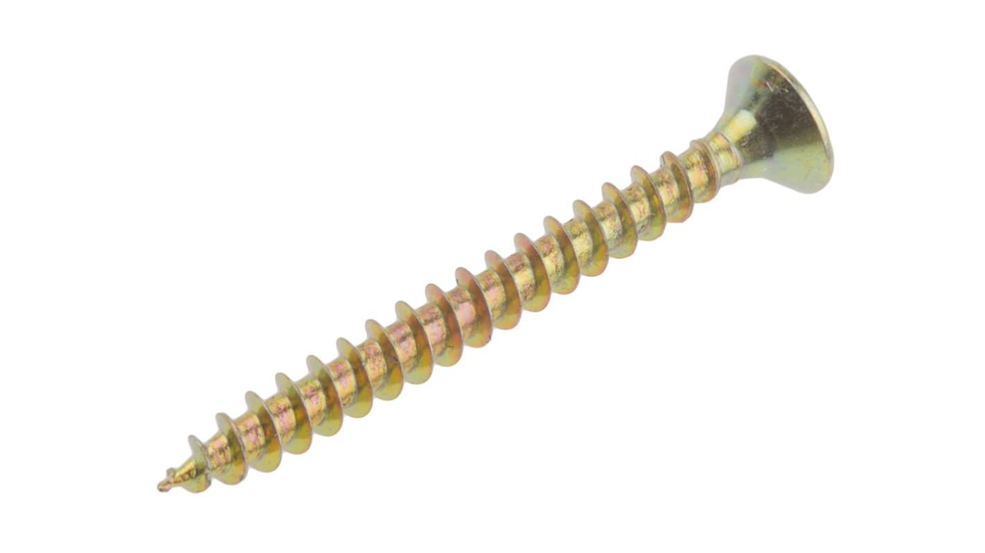 RS PRO Pozidriv Countersunk Steel Wood Screw Yellow Passivated, Zinc Plated, 4mm Thread, 40mm Length