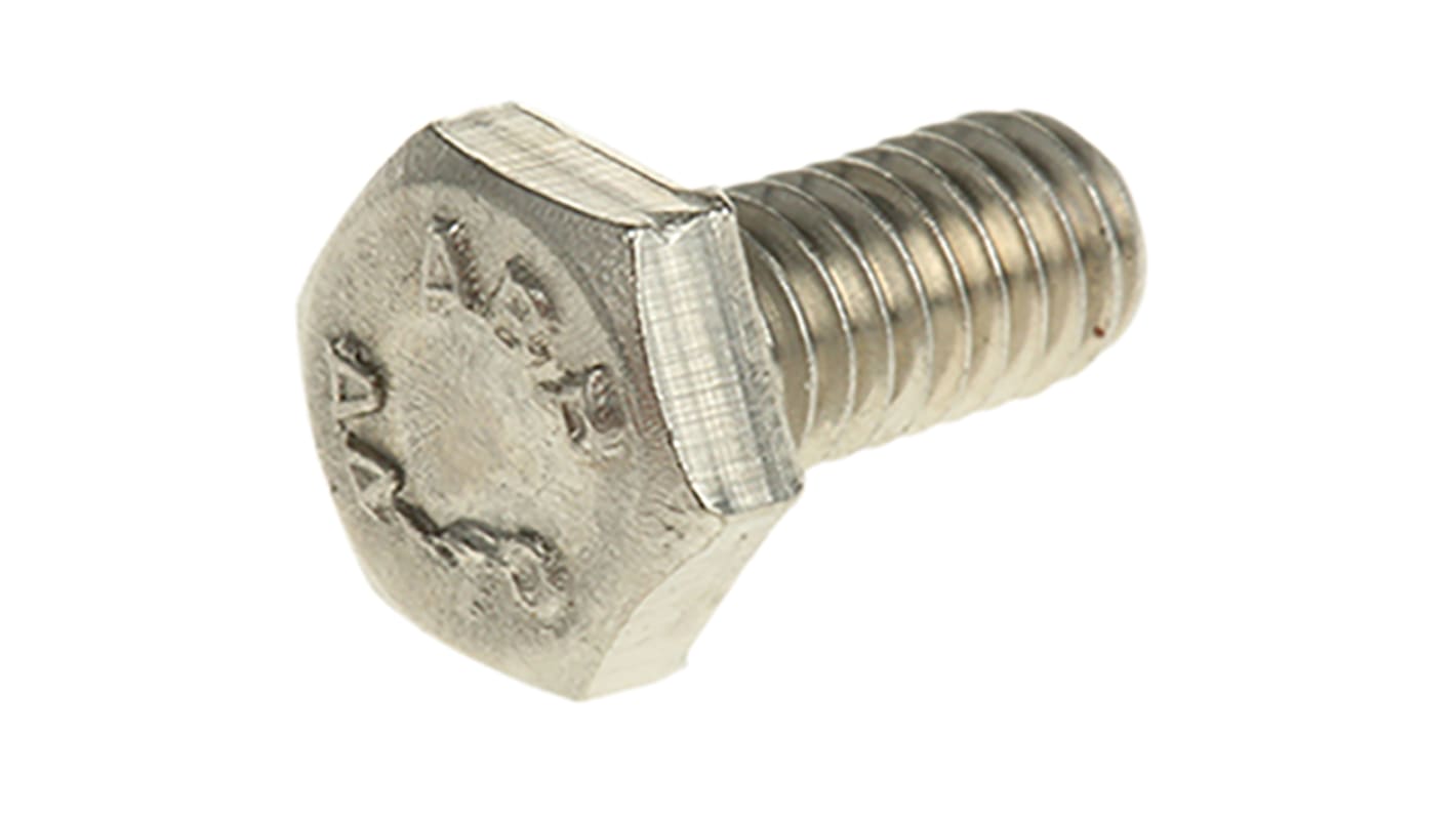 RS PRO Plain Stainless Steel Hex, Hex Bolt, M4 x 8mm