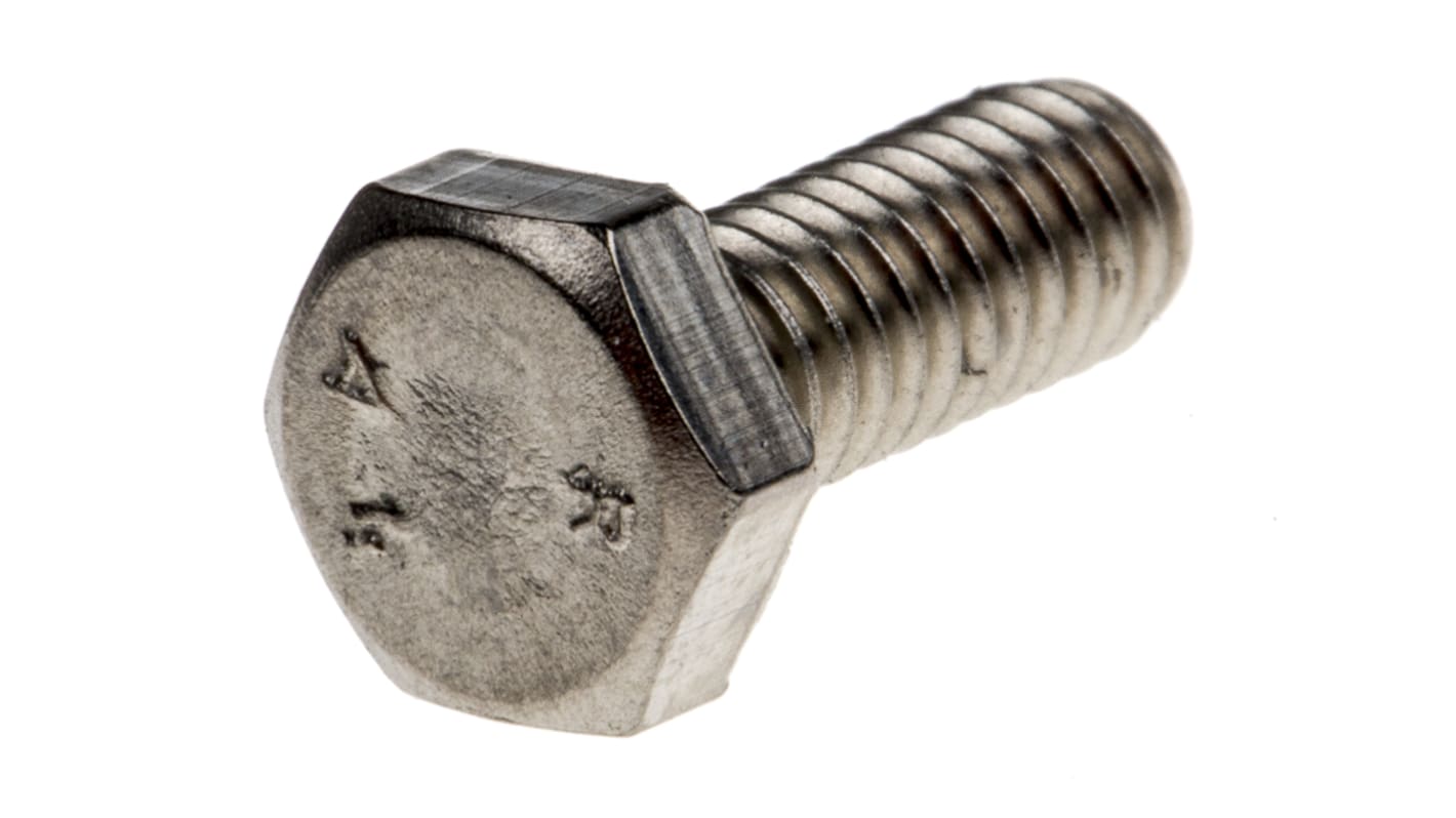 RS PRO Plain Stainless Steel Hex, Hex Bolt, M4 x 10mm