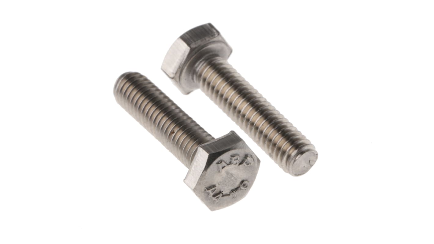 RS PRO Plain Stainless Steel Hex, Hex Bolt, M4 x 16mm