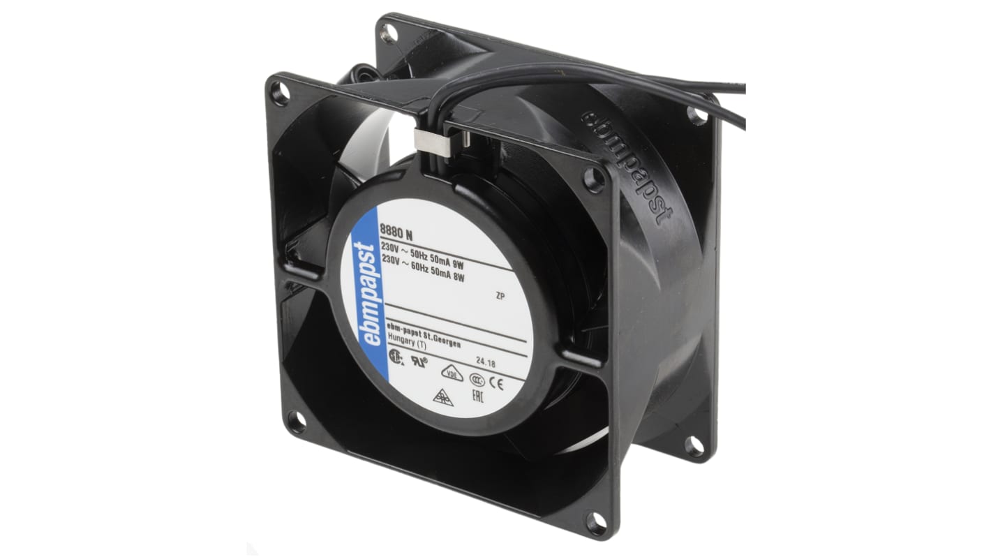 ebm-papst 8000 N Series Axial Fan, 230 V ac, AC Operation, 30m³/h, 9W, 39mA Max, 80 x 80 x 38mm