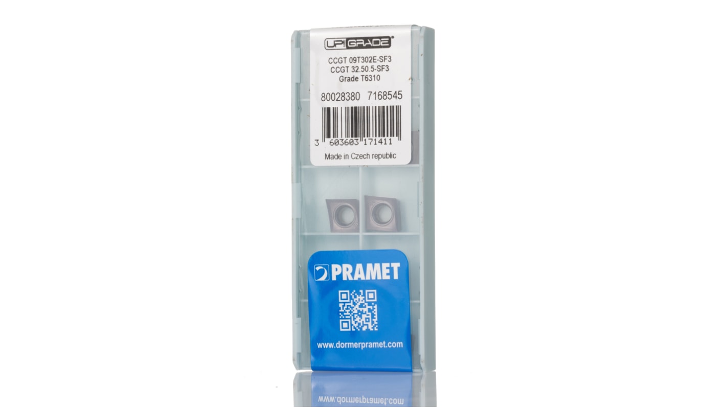 Pramet CCGT Series Lathe Insert for Use with SCLCR 06, 9.525mm Height, 80° Approach, 4.22mm Length