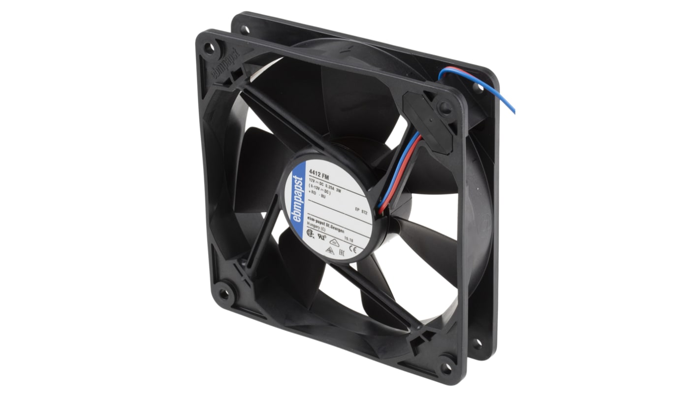 Axiální ventilátor, řada: 4400 F DC, 119 x 119 x 25mm, průtok vzduchu: 140m³/h 3.2W 12 V DC