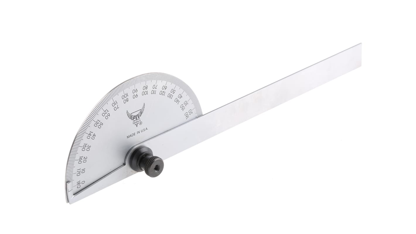 PEC 180° Metric Protractor, 6 in Steel Blade | RS