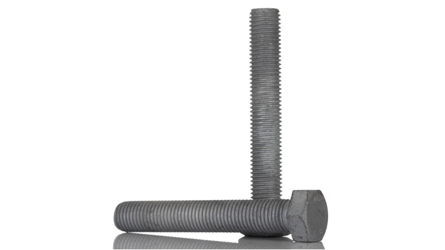 RS PRO Galvanised Steel Hex, Hex Bolt, M16 x 100mm