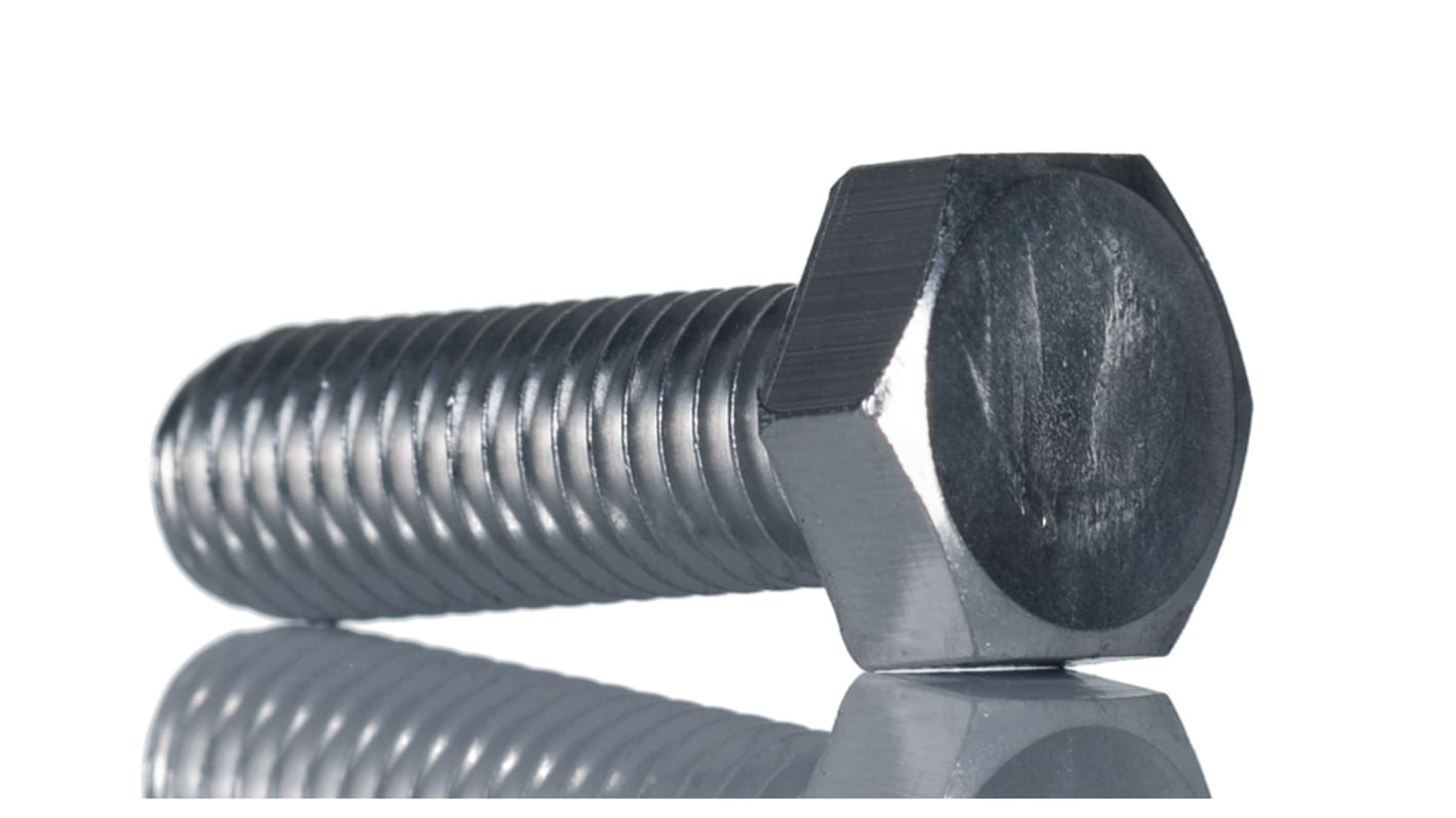 RS PRO Bright Zinc Plated Steel Hex, Hex Bolt, M6 x 16mm