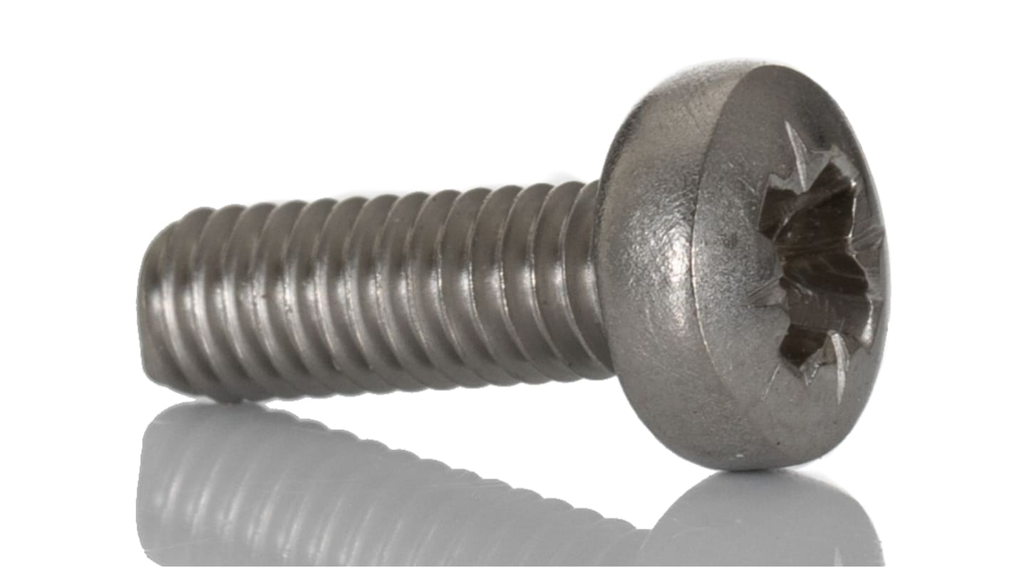 RS PRO Cross Pan A4 316 Stainless Steel Machine Screw DIN 7985, M5x12mmx0.472in
