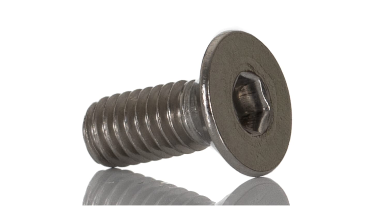 RS PRO Plain Stainless Steel Hex Socket Countersunk Screw, ISO 10642, M4 x 10mm