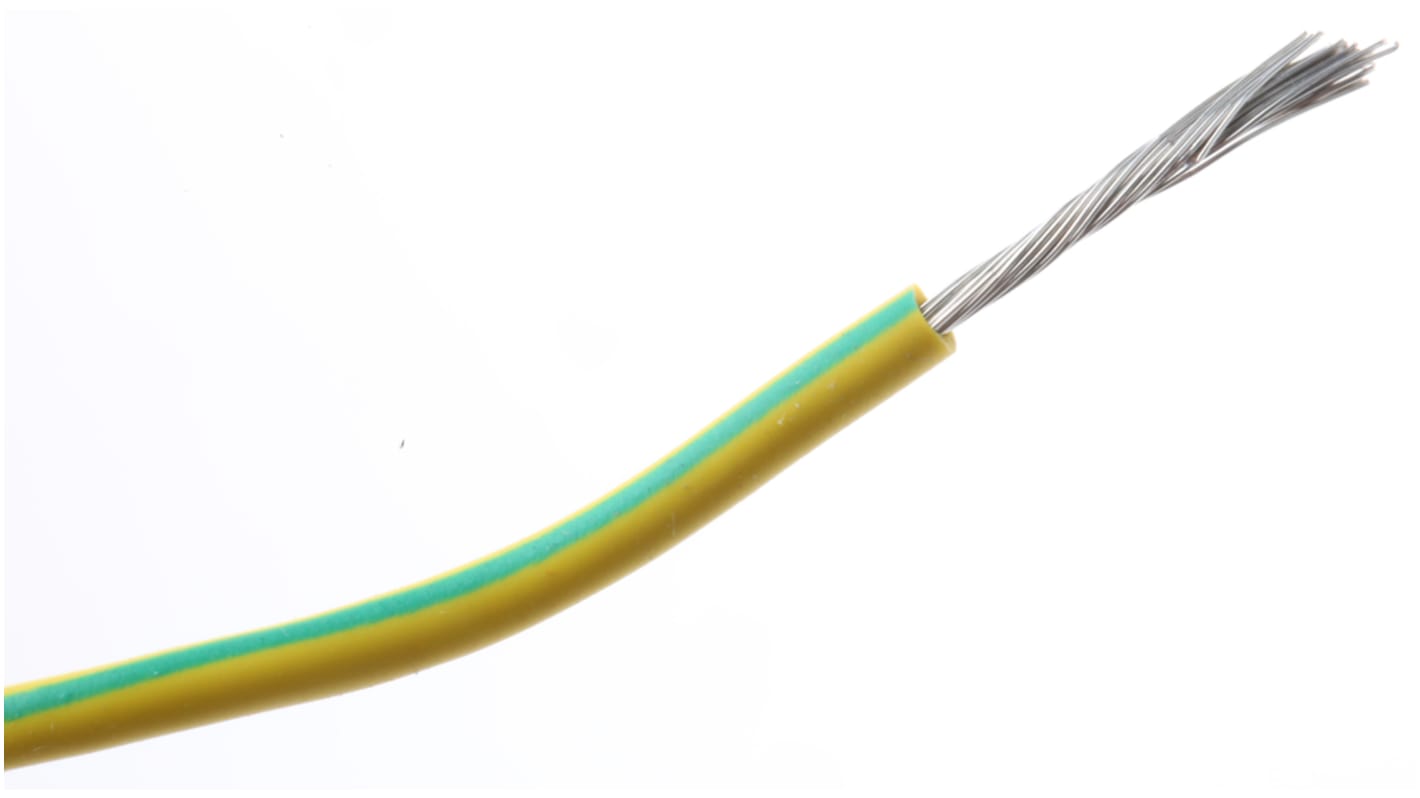 Cable de conexión RS PRO, área transversal 1 mm² Alta temperatura Filamentos del Núcleo 32 / 0,2 mm Verde/Amarillo, 500