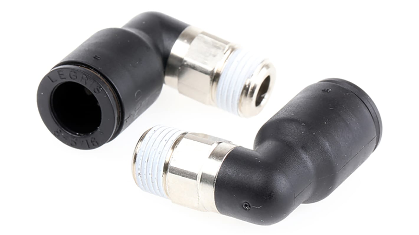 Legris LF3000 Winkelgewindeadapter, Gewinde-zu-Rohr, Nylon glasfaserverstärkt, R1/8 Stecker, 20 bar