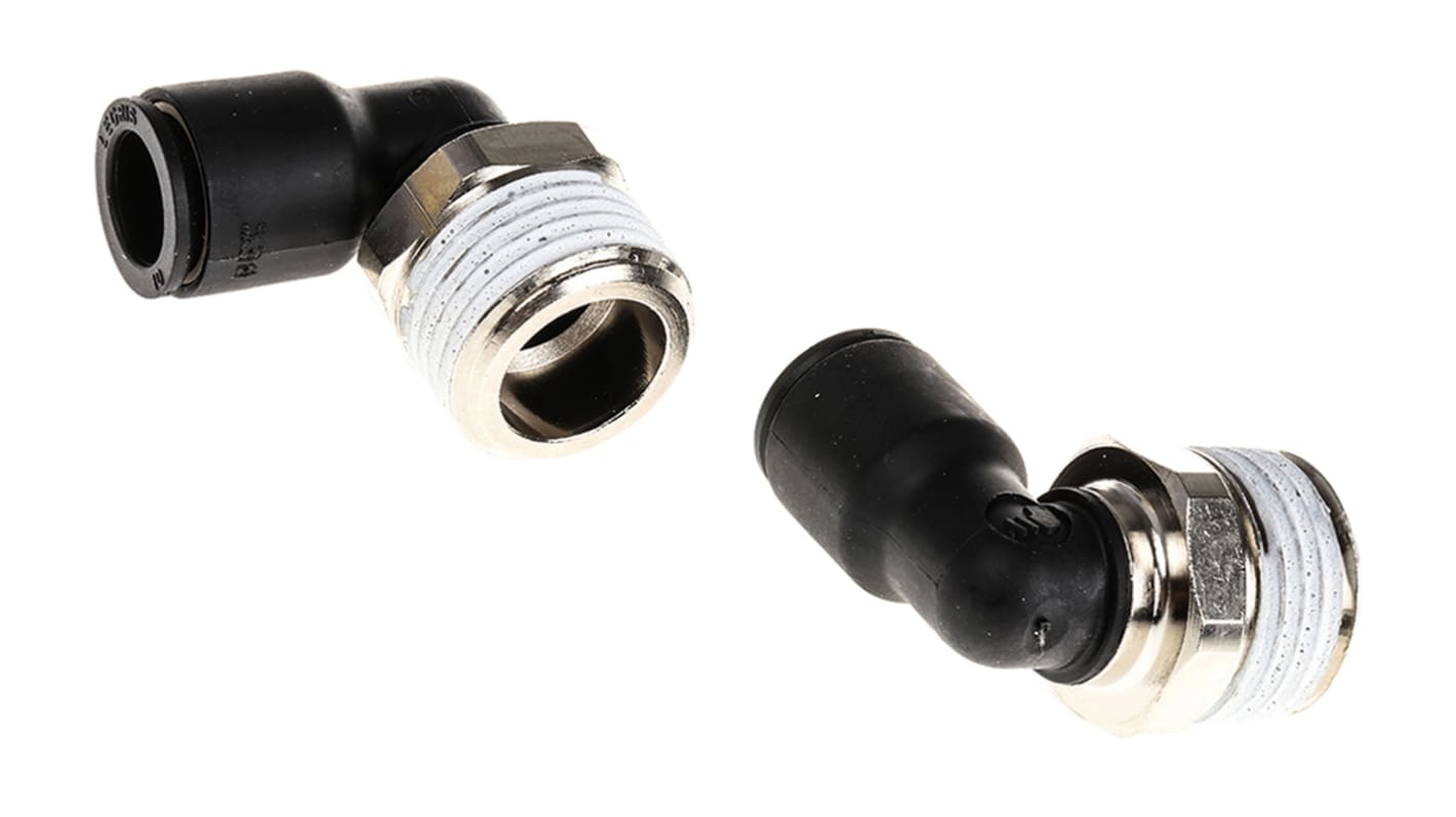 Legris LF3000 Series Elbow Threaded Adaptor, R 1/2 Male to Push In 10 mm, Threaded-to-Tube Connection Style