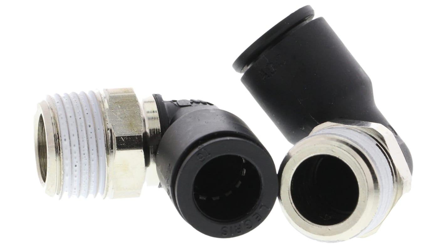 Legris LF3000 Series Elbow Threaded Adaptor, R 3/8 Male to Push In 10 mm, Threaded-to-Tube Connection Style