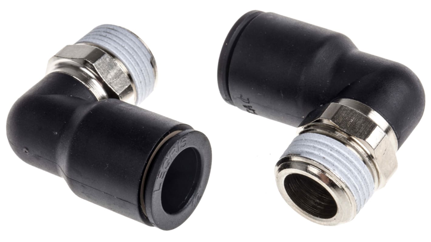 Legris LF3000 Winkelgewindeadapter, Gewinde-zu-Rohr, Nylon glasfaserverstärkt, R3/8 Stecker, 20 bar