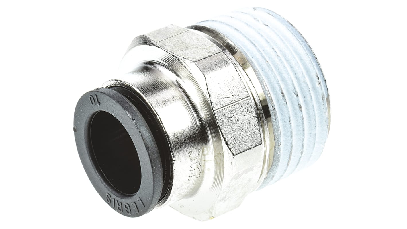 Legris LF3000 Series Straight Threaded Adaptor, R 1/2 Male to Push In 10 mm, Threaded-to-Tube Connection Style