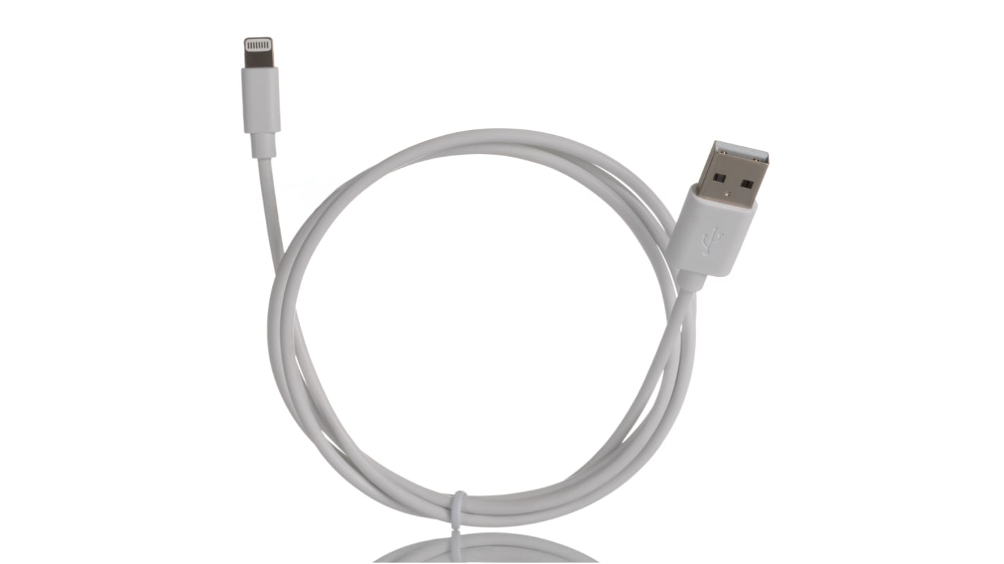 RS PRO USB 2.0 Lightning Cable, Male USB A to Male Lightning  Cable, 1m