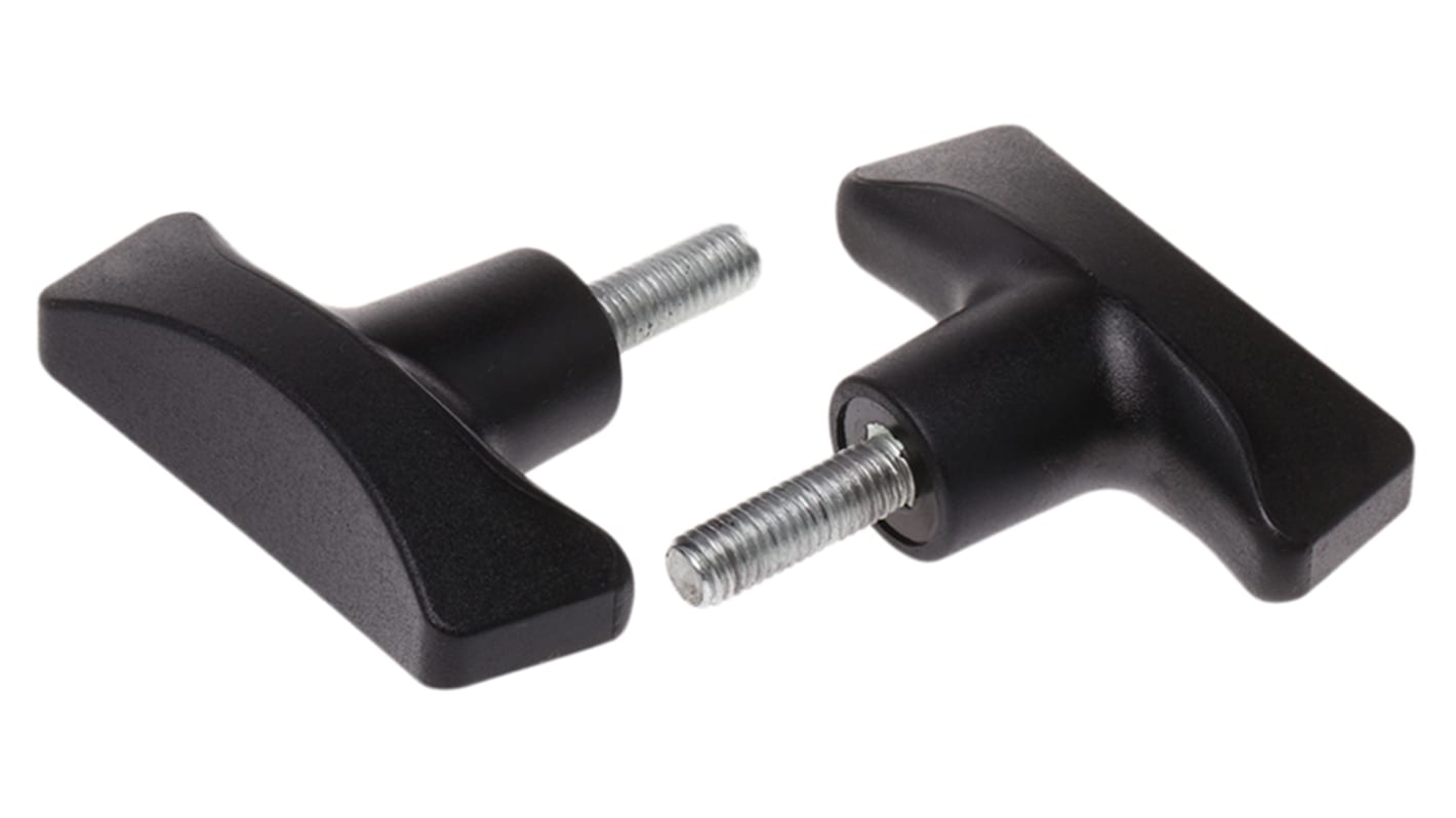 RS PRO Black 2-Arm Clamping Knob, M8, Threaded Stud