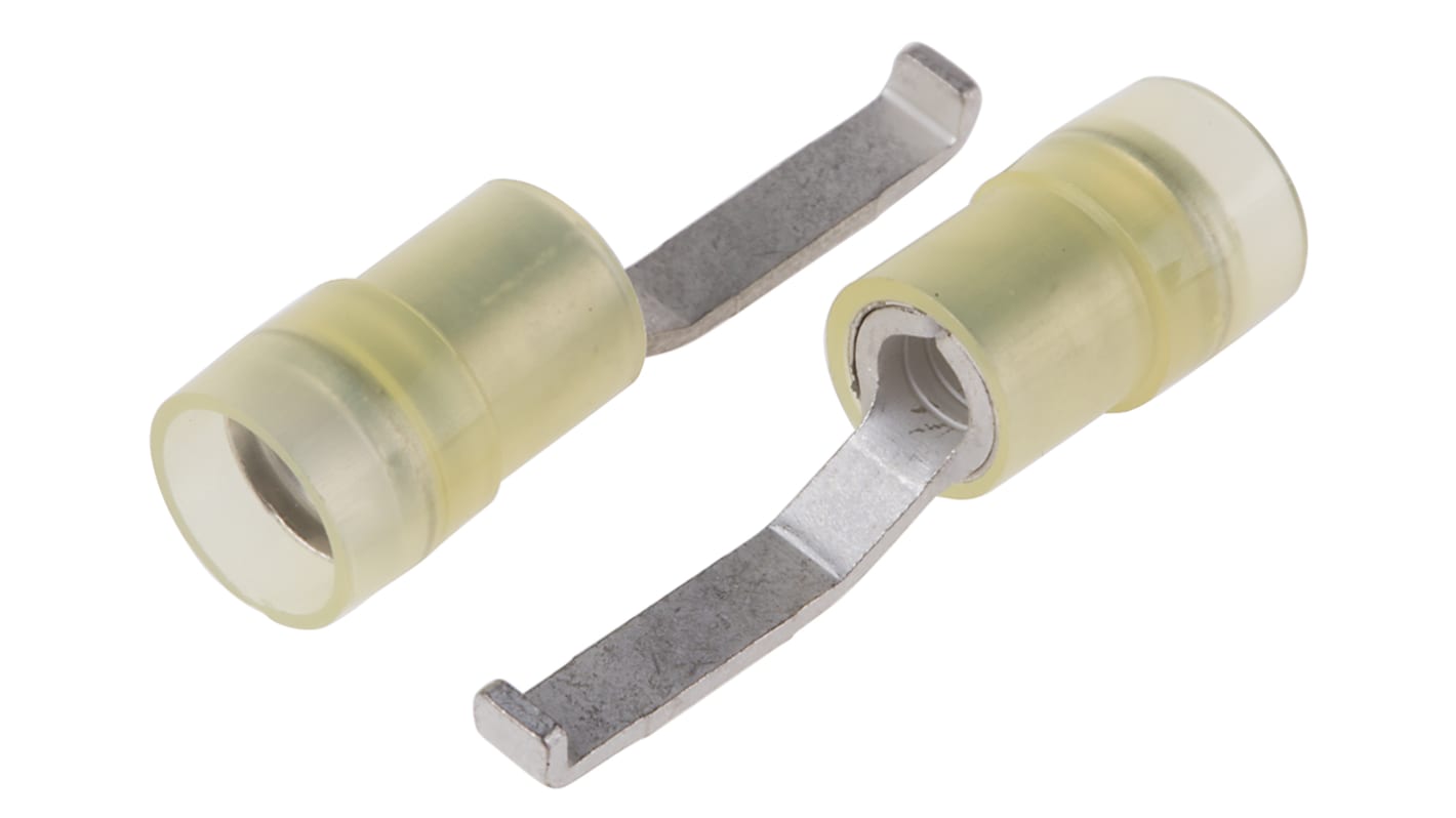 RS PRO Hooked Insulated Crimp Blade Terminal 17.2mm Blade Length, 4mm² to 6mm², 12AWG to 10AWG, Yellow