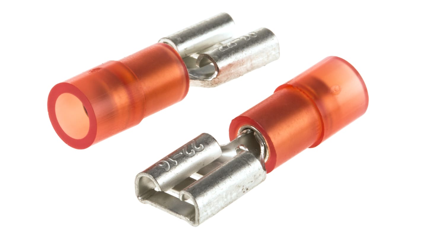 RS PRO Red Insulated Female Spade Connector, Receptacle, 6.35 x 0.8mm Tab Size, 0.5mm² to 1.5mm²