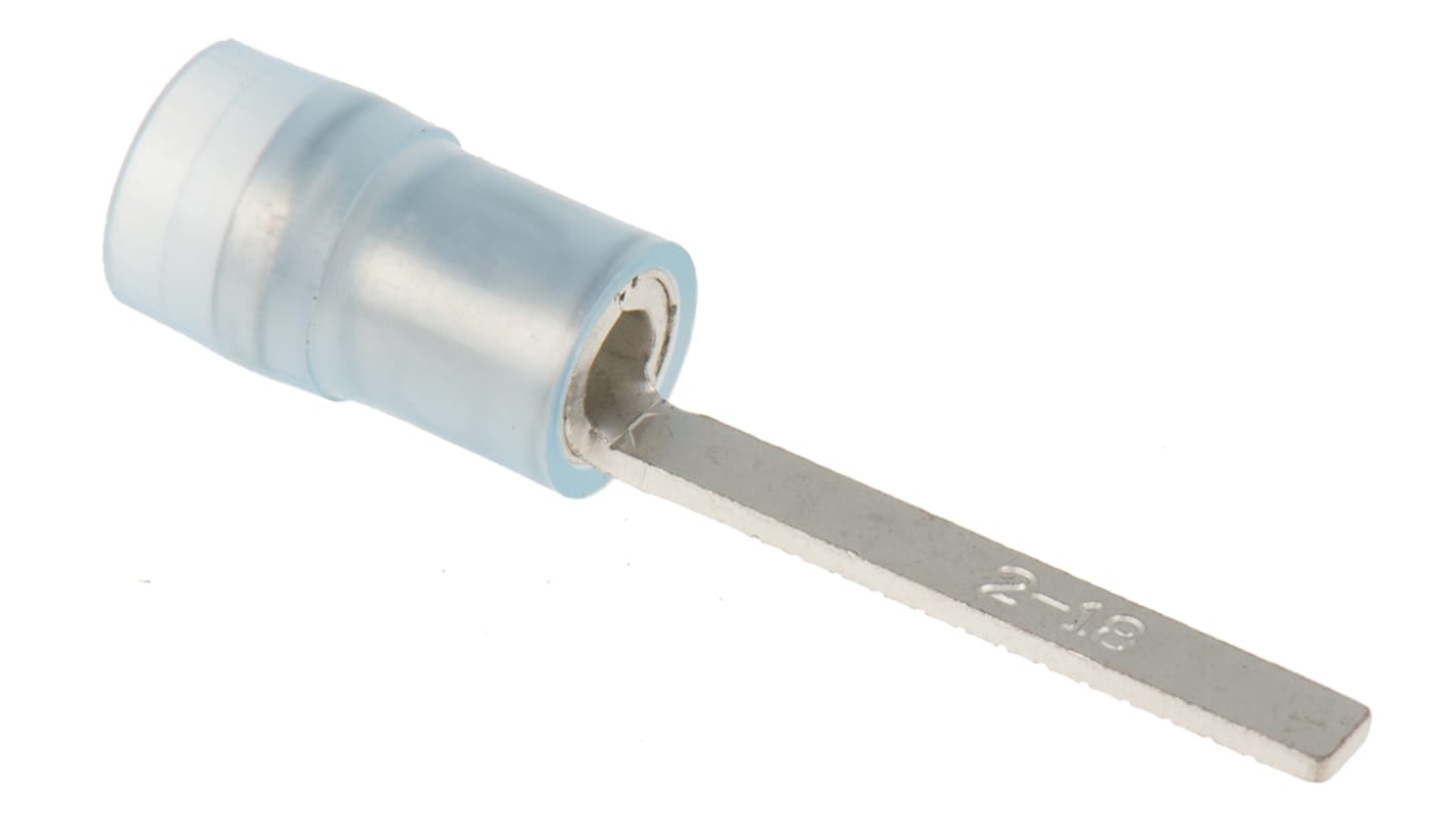 RS PRO Kabelschuh Flachstift Stecker, Isoliert, Blau, L. 18mm, D. 0.8mm, Nicht ummantelt