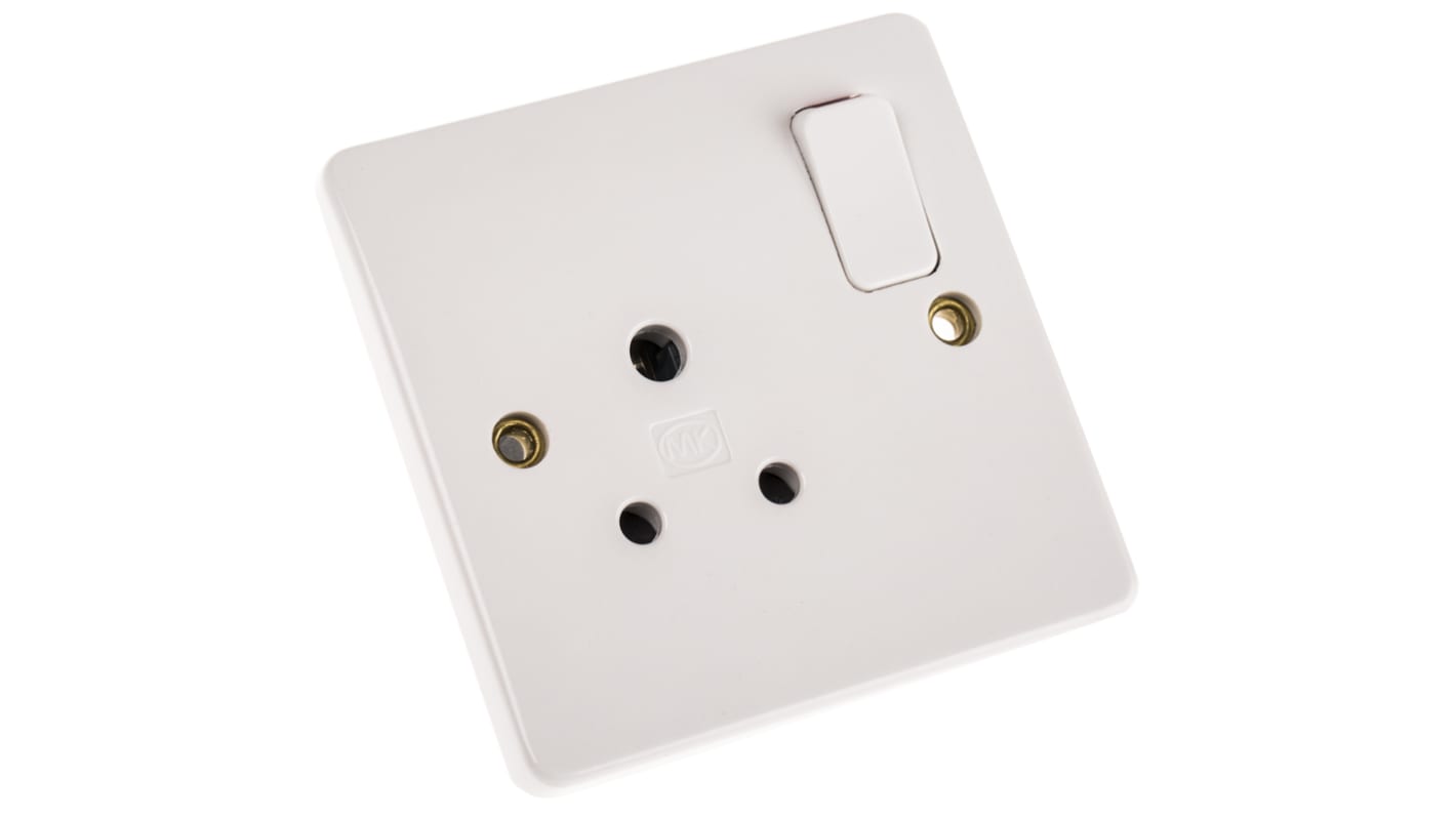 MK Electric White 1 Gang Plug Socket, 2 Poles, 5A, Indoor Use