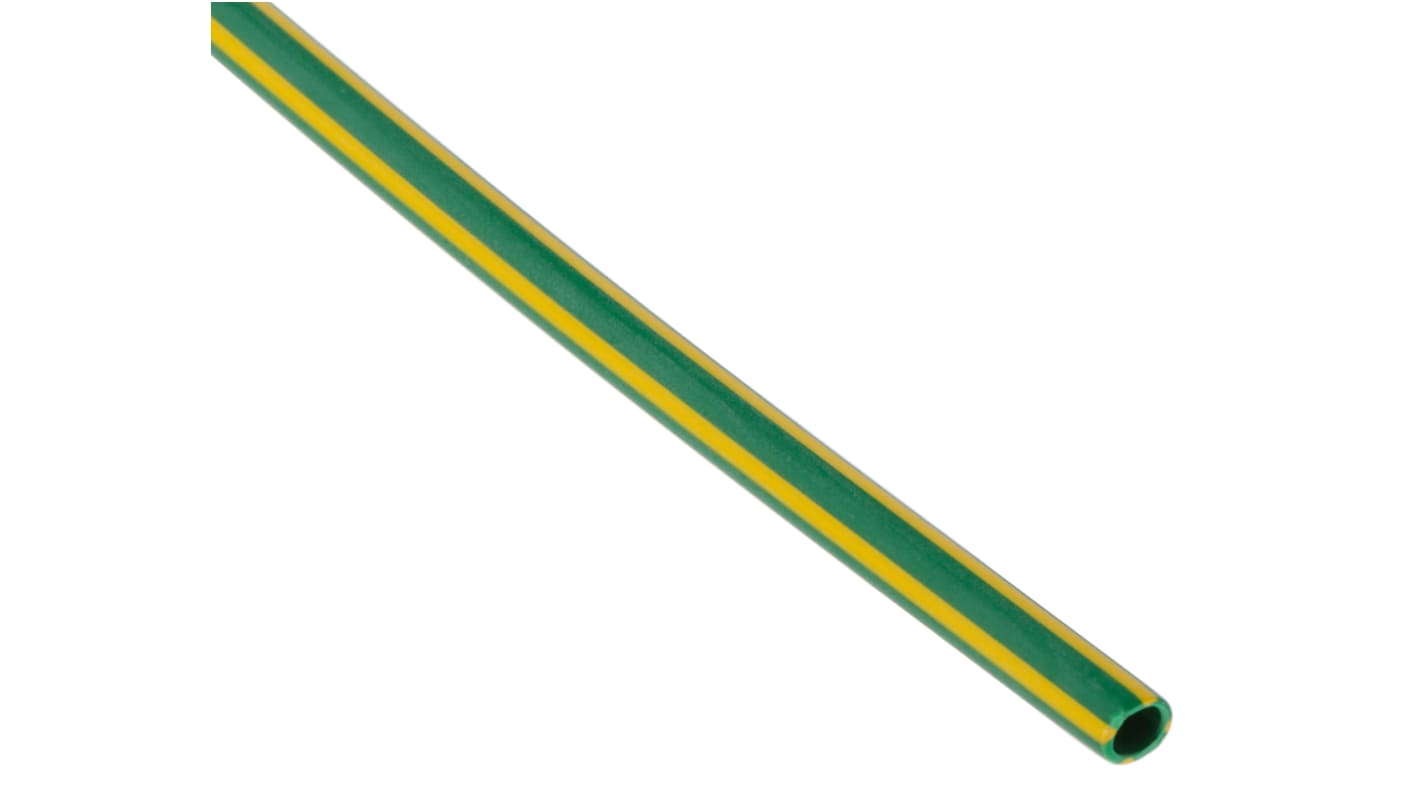 RS PRO Halogen Free Heat Shrink Tubing, Green, Yellow 2.4mm Sleeve Dia. x 1.2m Length 2:1 Ratio