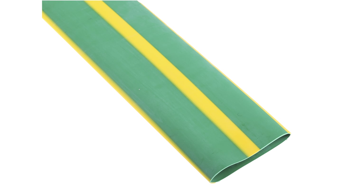 RS PRO Halogen Free Heat Shrink Tubing, Green/Yellow 38.1mm Sleeve Dia. x 1.2m Length 2:1 Ratio