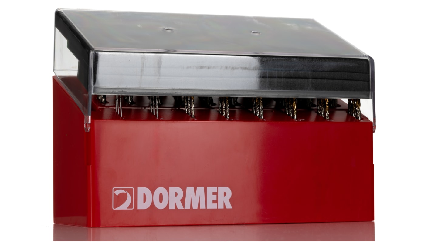 Dormer 55-Piece Jobber Drill Set for Multi-Material, 13mm Max, 1mm Min, High Speed Steel Bits