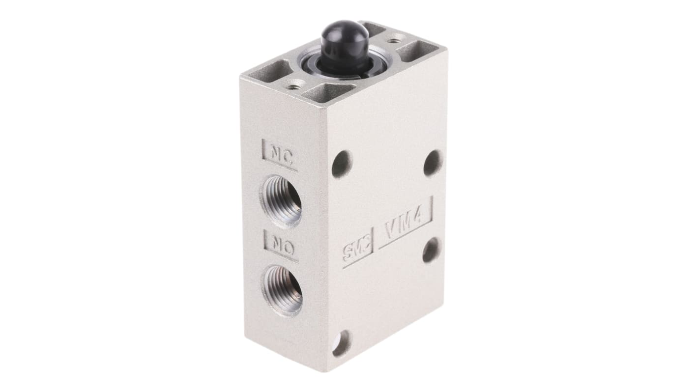 Válvula neumática de mando manual 3/2 SMC, Mecanismo de Control Básico, Rc 1/8, Cuerpo Aleación de Aluminio, Presión