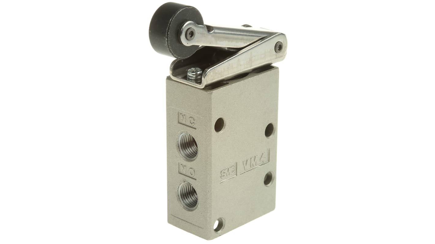 SMC Roller Lever 3/2 Pneumatic Manual Control Valve VM400 Series, Rc 1/8, 1/8in, III B