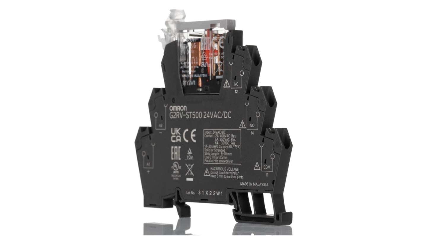 Módulo de relé electromecánico Omron G2RV-ST, SPDT, 24V ac/dc, 6A, para carril DIN