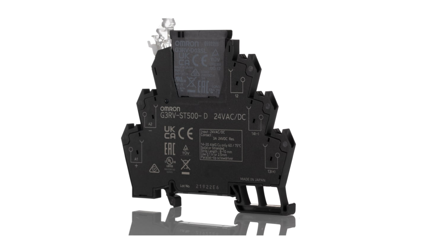 Módulo de relé de estado sólido Omron G3RV G3RV-ST, control 19,2 - 26,4 V, carga 3 - 26.4V / 3 A, para carril DIN