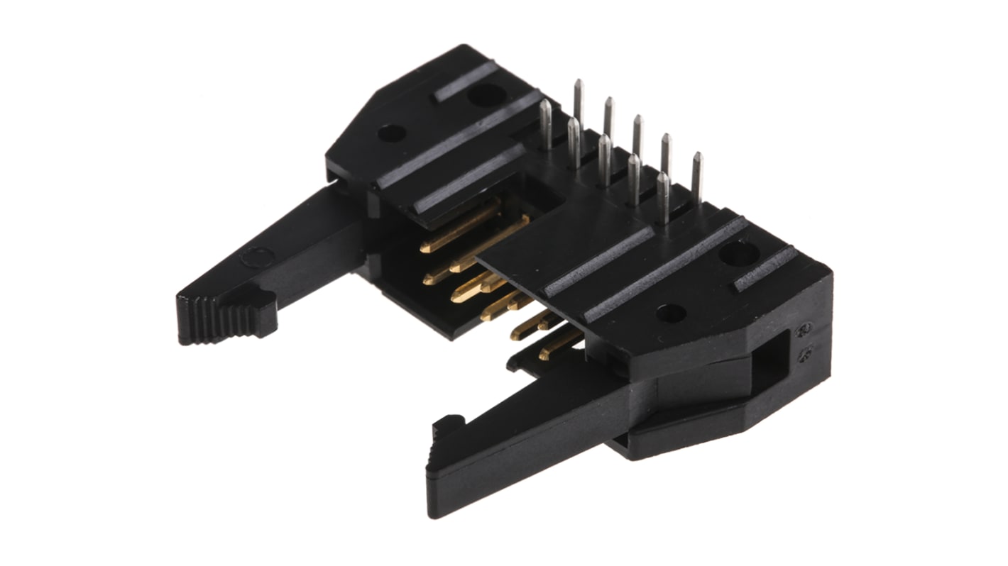 TE Connectivity AMP-LATCH Series Right Angle Through Hole PCB Header, 10 Contact(s), 2.54mm Pitch, 2 Row(s), Shrouded