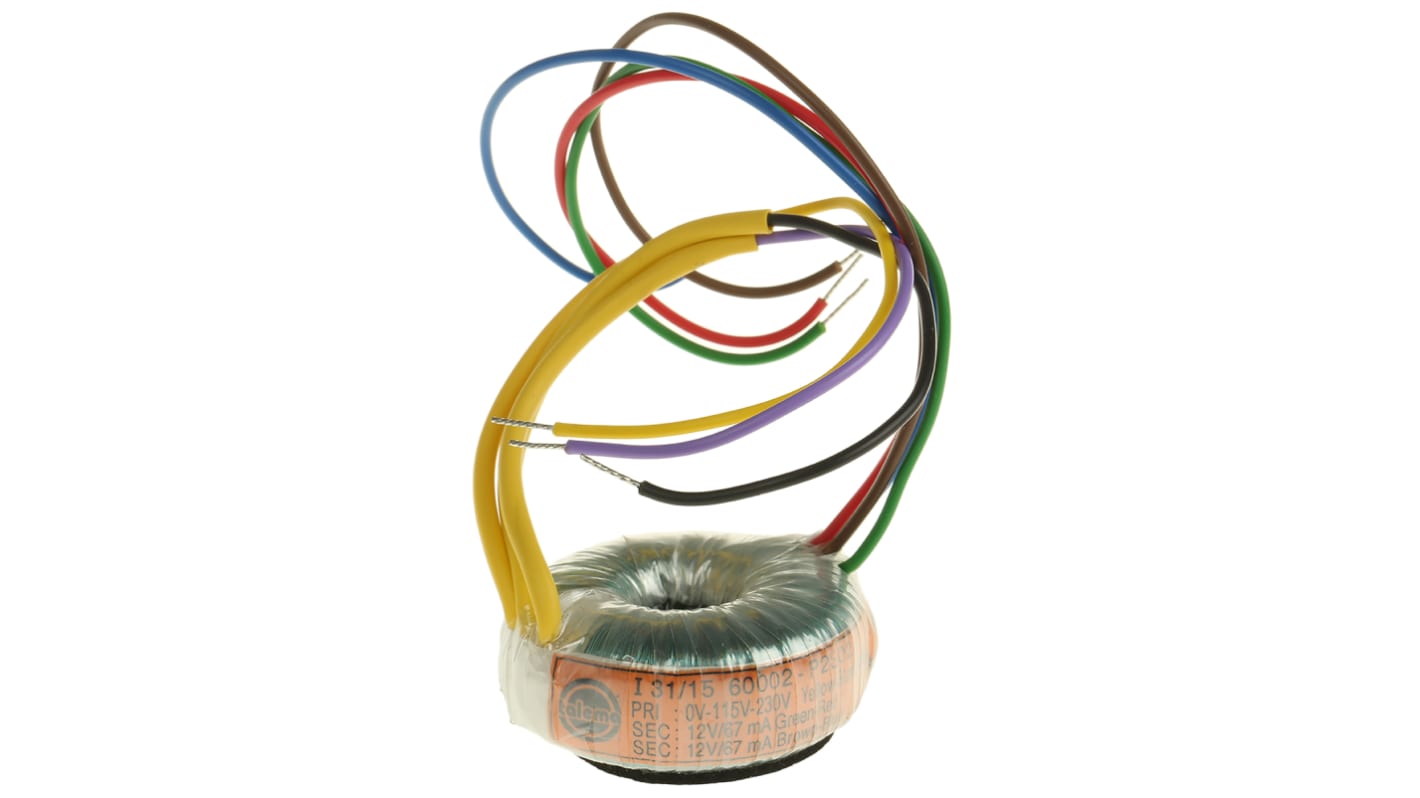 Transformador toroidal Nuvotem Talema, 60002, Tensión 2 x 12V ac, Potencia 1.6VA, 2 salidas