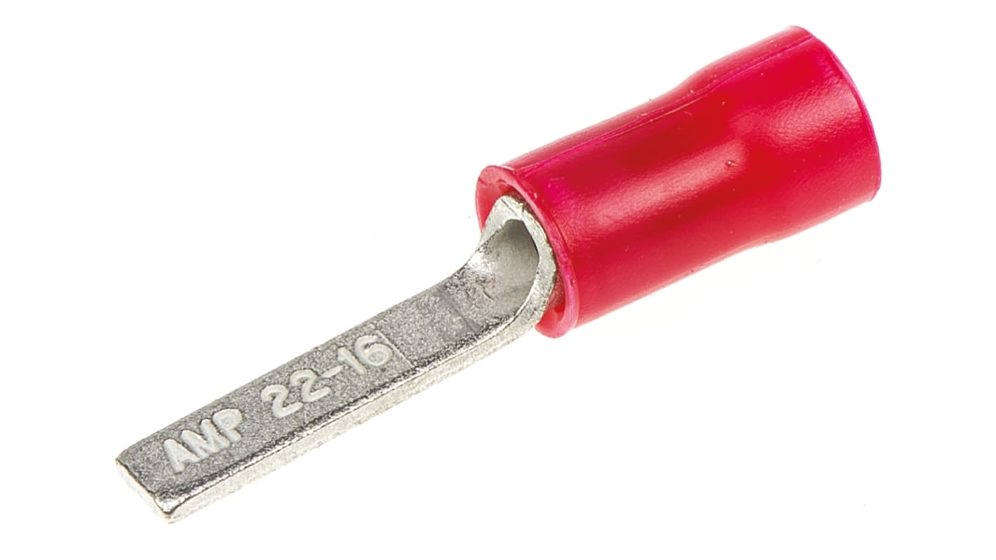 TE Connectivity, PLASTI-GRIP Insulated Crimp Blade Terminal 13mm Blade Length, 0.26mm² to 1.65mm², 22AWG to 16AWG, Red