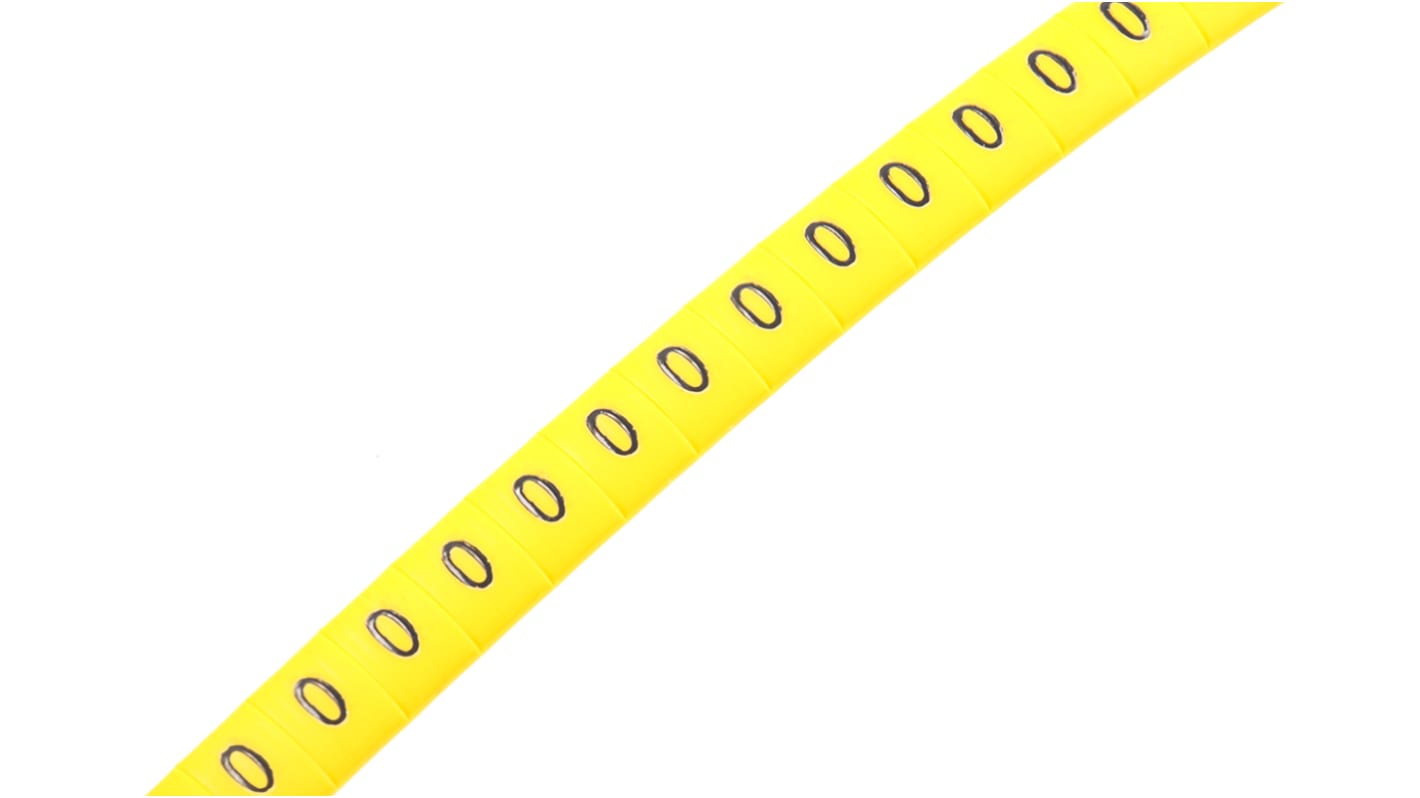 HellermannTyton Ovalgrip Slide On Cable Markers, Black on Yellow, Pre-printed "0", 1.7 → 3.6mm Cable