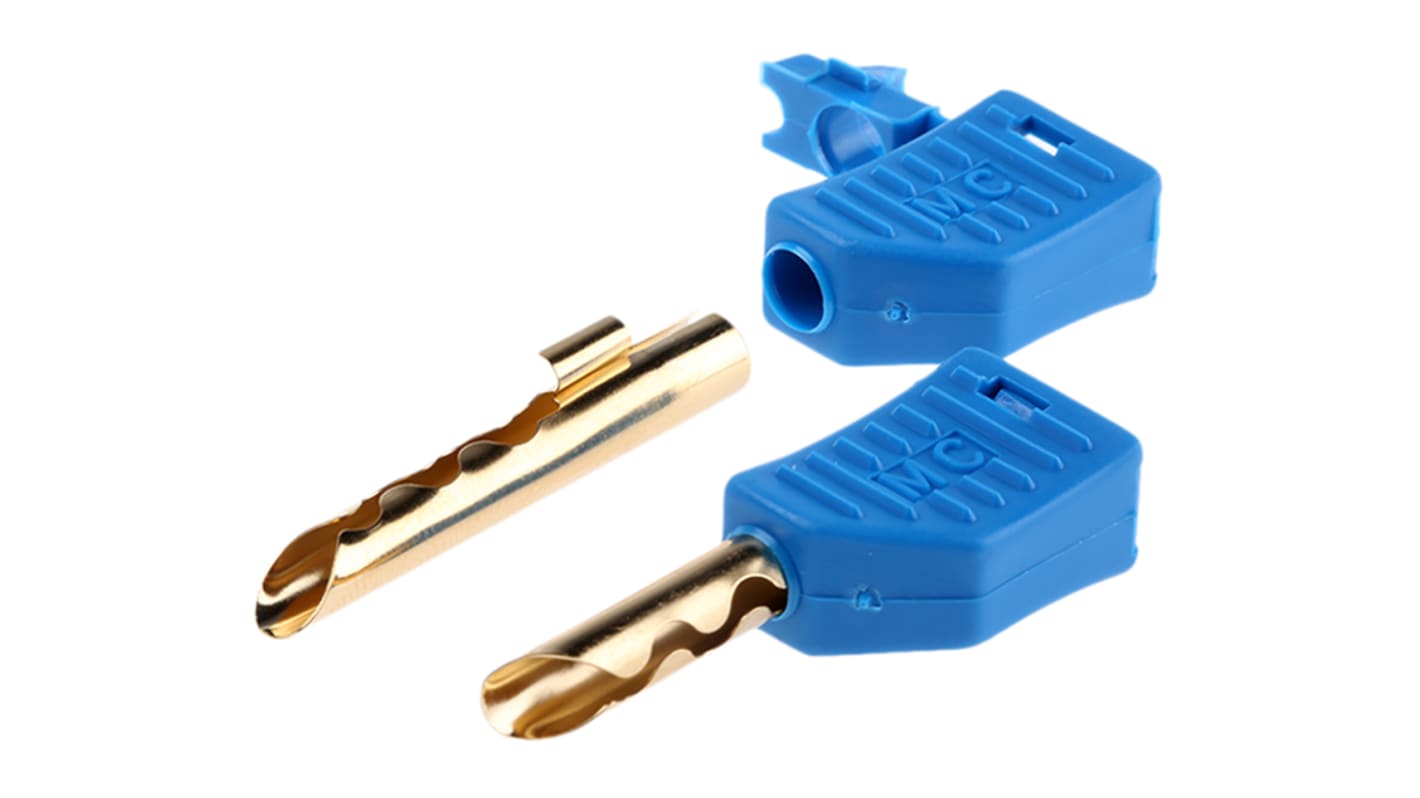 Staubli Blue Male Test Plug, 4 mm Connector, Solder Termination, 19A, 30 V, 60V dc, Gold Plating