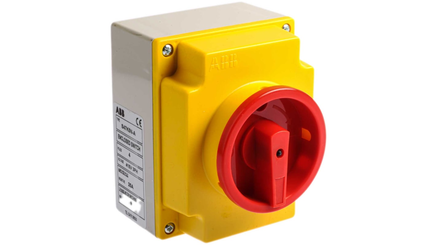 ABB 4P Pole Isolator Switch - 20A Maximum Current, 7.5kW Power Rating, IP65