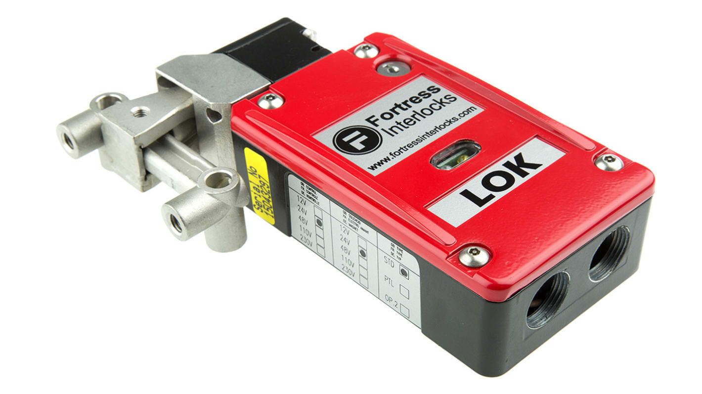 Interruptor de bloqueo por solenoide Fortress amGard ATLOK, 24V ac/dc, cont. aux. 2NA, Alimentar para bloquear, IP67