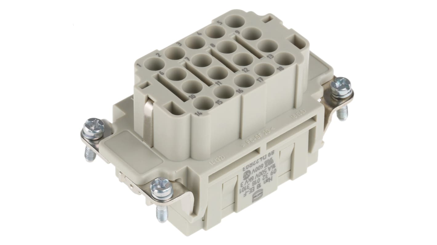 Inserto de conector de potencia HARTING Hembra, serie Han EE, configuración 18P+E