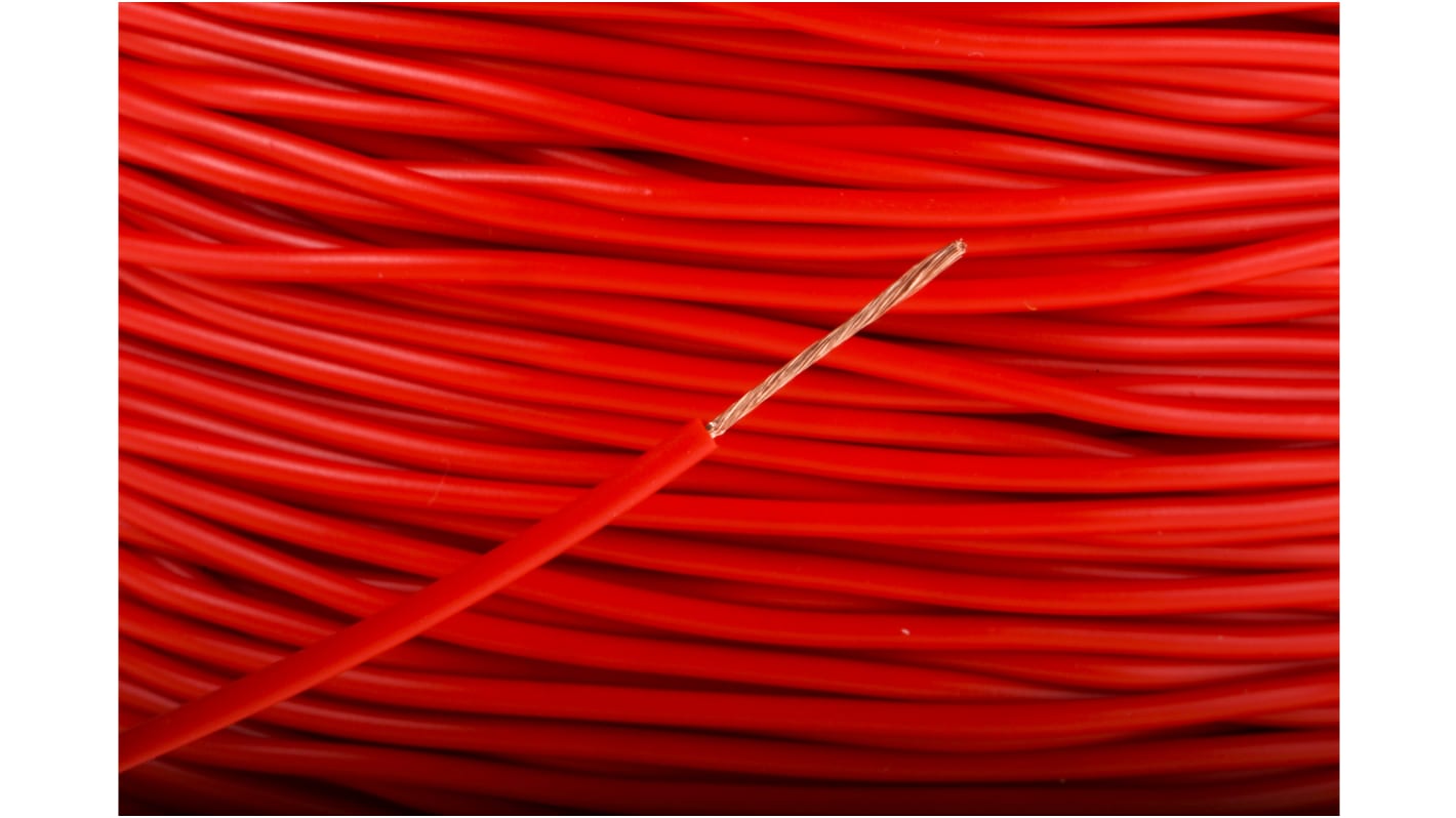 Staubli 0.25 mm²红色电线, 23 AWG, 500 V, 最高+70°C, PVC绝缘, 100m长