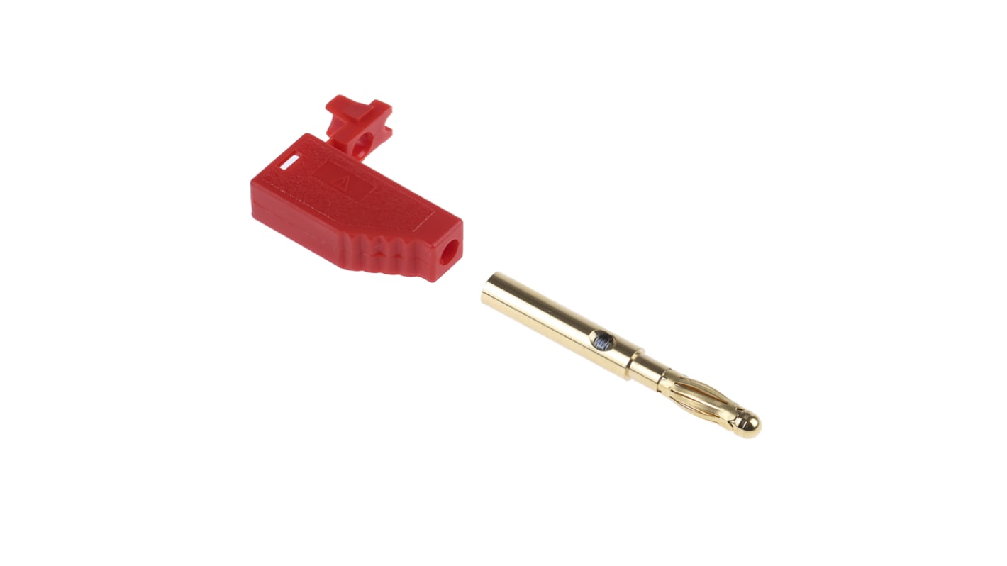 Stäubli 4 mm Bananenstecker Rot, Kontakt vergoldet, 30 V, 60V dc / 32A, Schraubanschluss