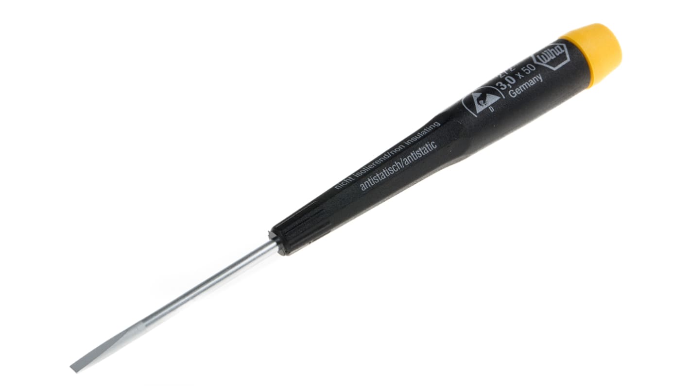 Wiha Tools Flat Screwdriver, 3 mm Tip, 50 mm Blade, 145 mm Overall