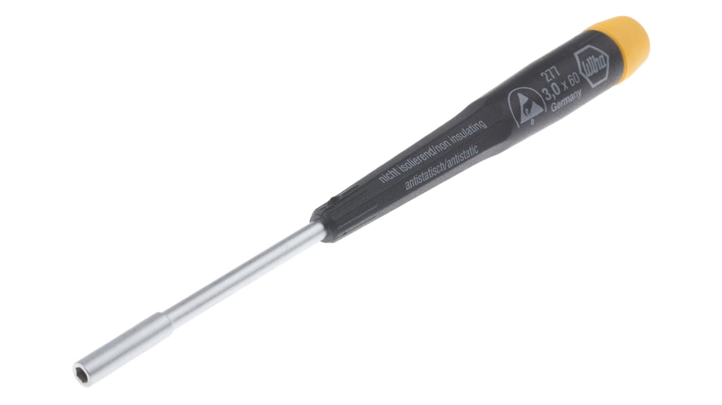 Wiha Tools Hexagon Nut Screwdriver, 3 mm Tip, 60 mm Blade, 155 mm Overall