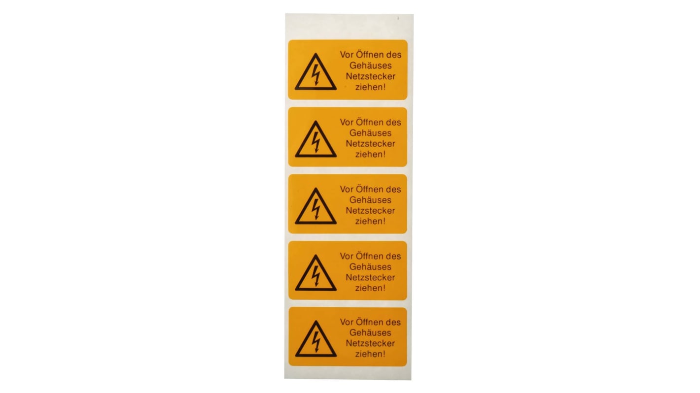Bezpečnostní štítky, Žlutá, PVC, text: Vor Öffnen des Gehäuses Netzstecker ziehen! Idento