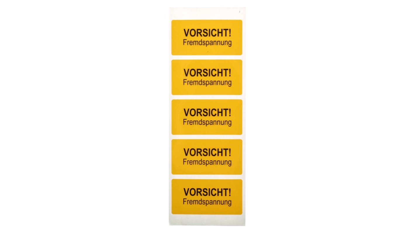 Idento Yellow PVC Safety Labels, VORSICHT! Fremdspannung-Text