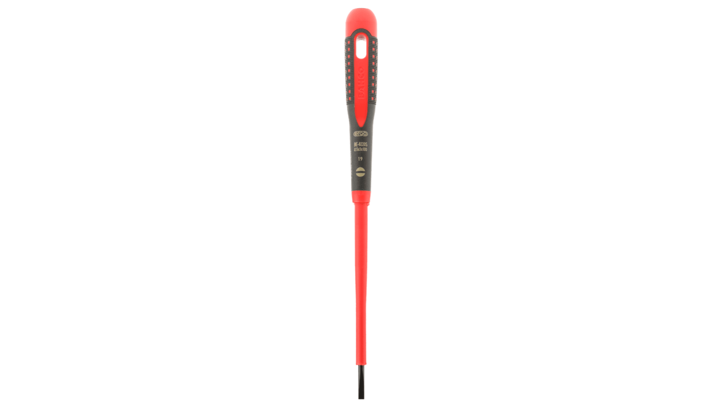 Bahco Slotted Screwdriver, 3 x 0.5 mm Tip, 100 mm Blade, VDE/1000V, 222 mm Overall