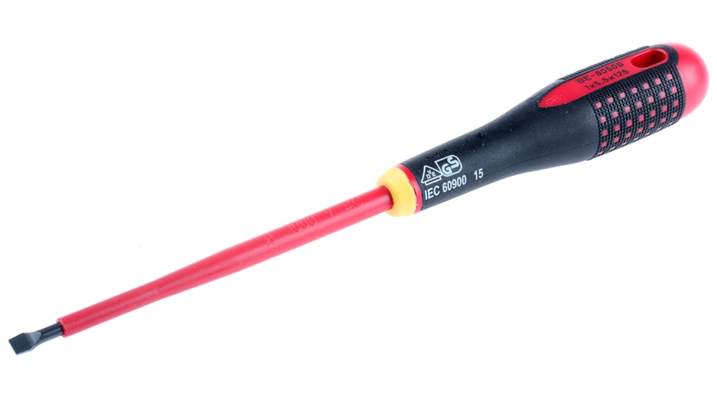 BE-8050S | Bahco Slotted Screwdriver, 5.5 x 1 mm Tip, 125 mm Blade, VDE ...